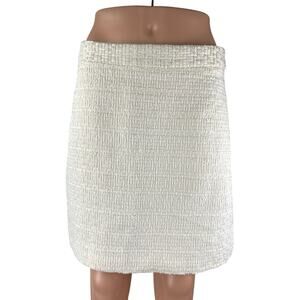 H&M Women's White Tweed High Waisted Zip Minimalist Straight Mini Skirt Size 8